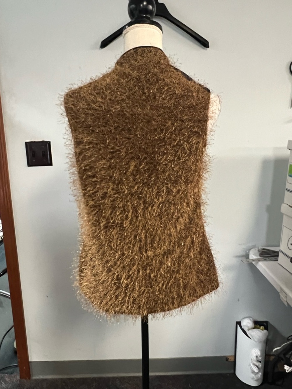 Jamie Sadock Vest Womens M Brown Faux Fur Fuzzy Layered Mesh Full Zip Artsy - Picture 15 of 16
